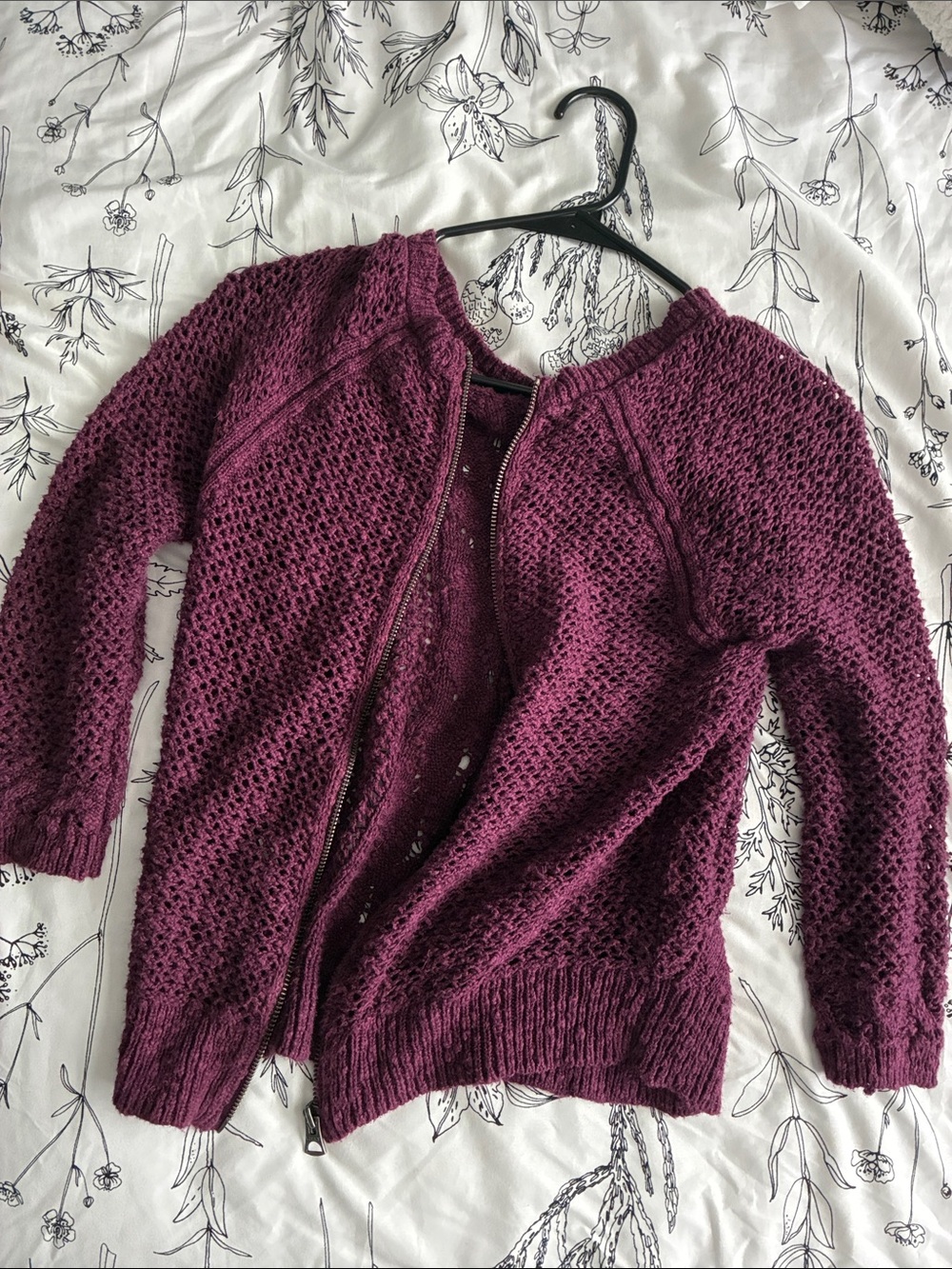 Lucky Brand Open-Knit Zip Cardigan Sweater - Plum
